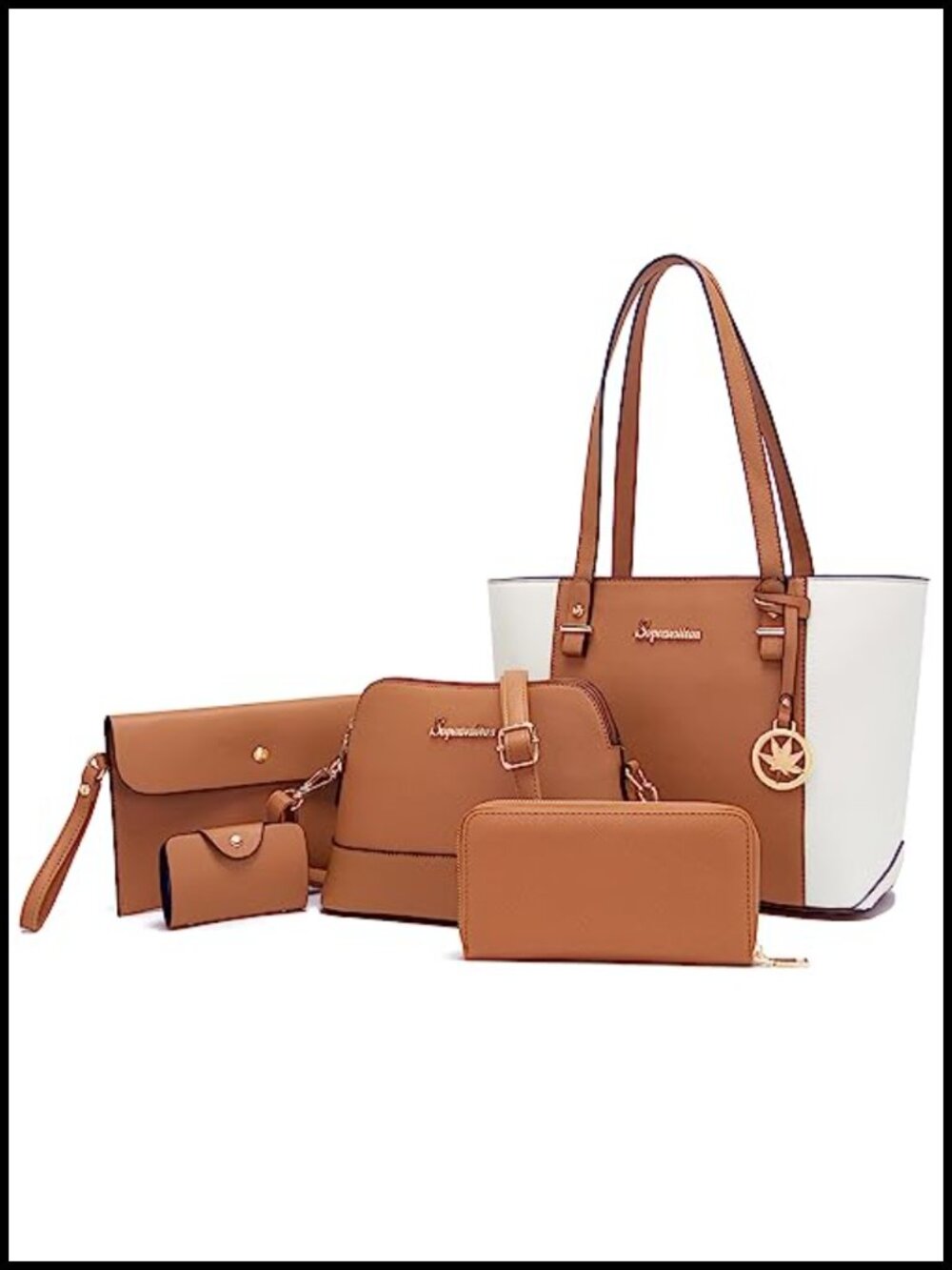 Women's 5-Piece Tote Bag Set with Wallet, Clutch & Card Holder - PU Leather